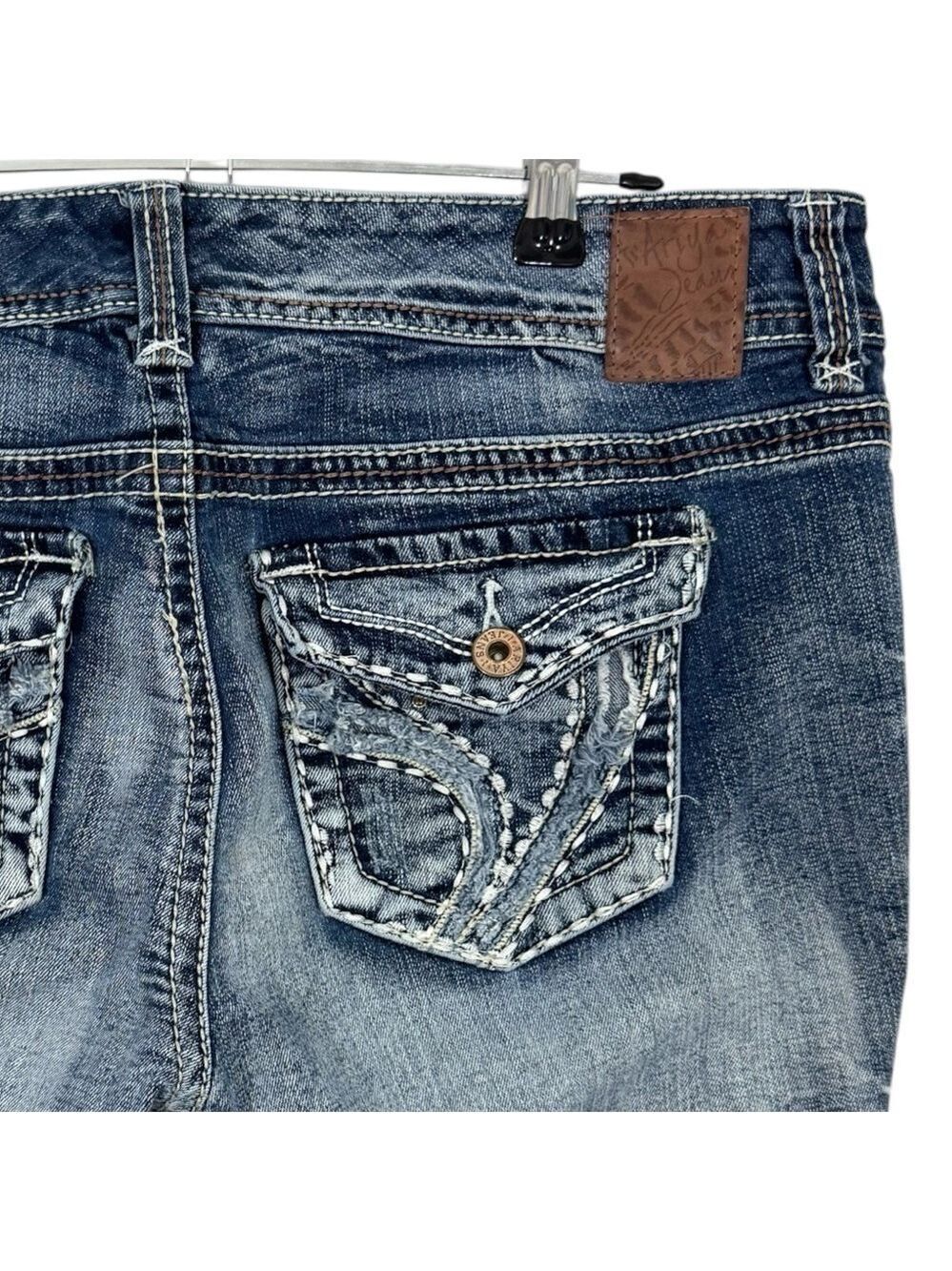 Ariya Y2K Flap Pocket Boot Cut Jeans Womens 31/31 Medium Wash Denim Fading VGUC